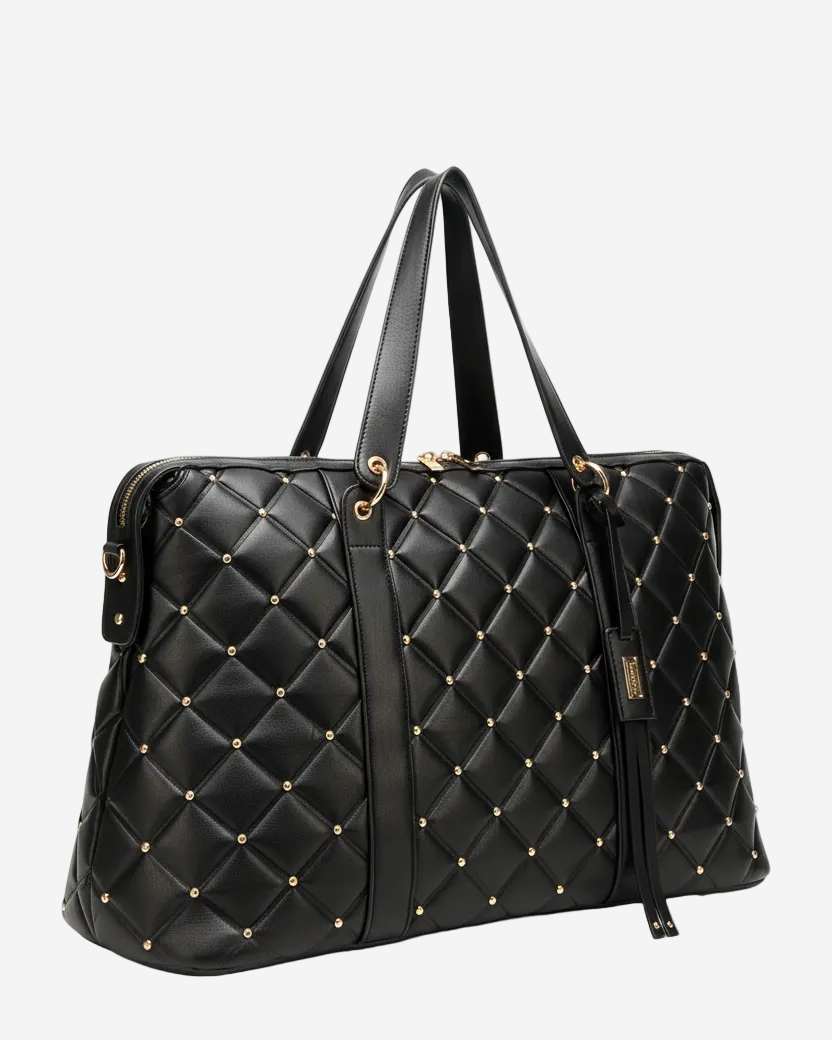 Diamond Quilted Vegan Leather Weekender Tote Bag