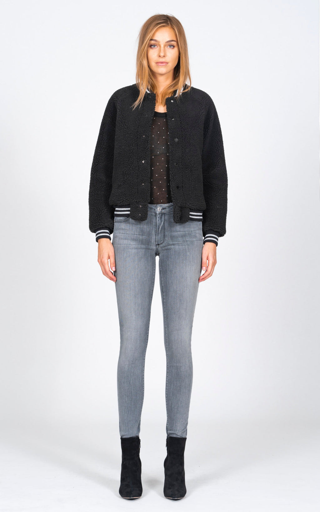 Varsity Jacket Black Sherpa