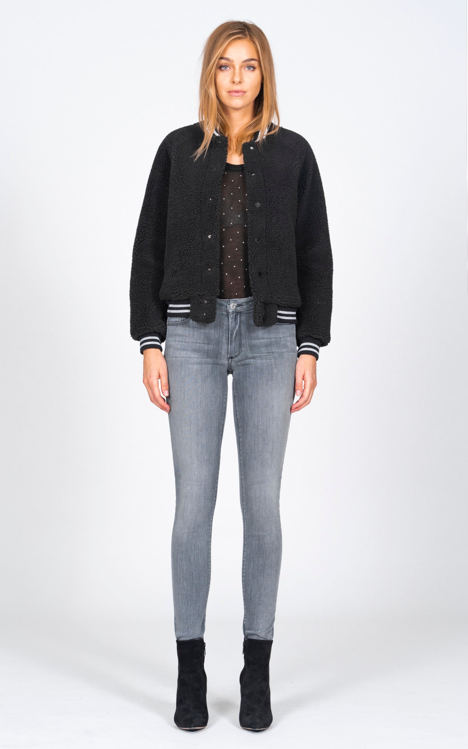 Varsity Jacket Black Sherpa