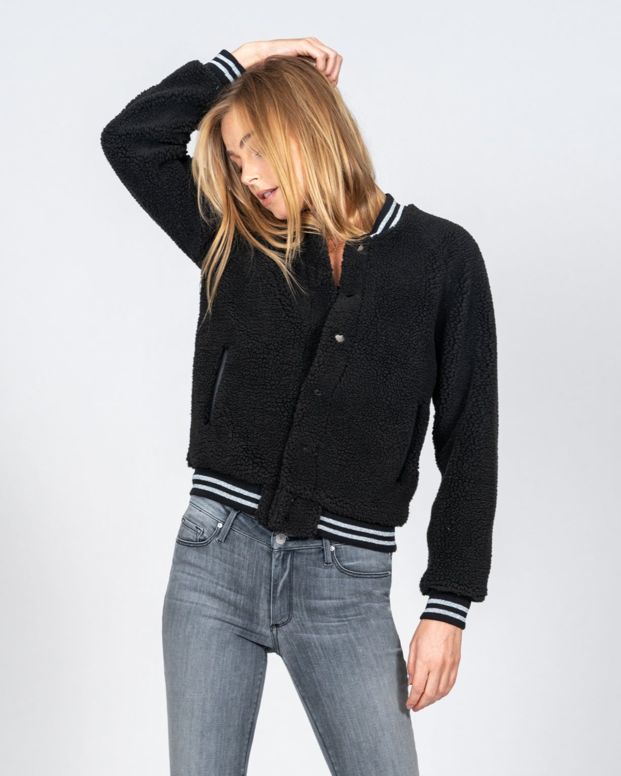 Varsity Jacket Black Sherpa