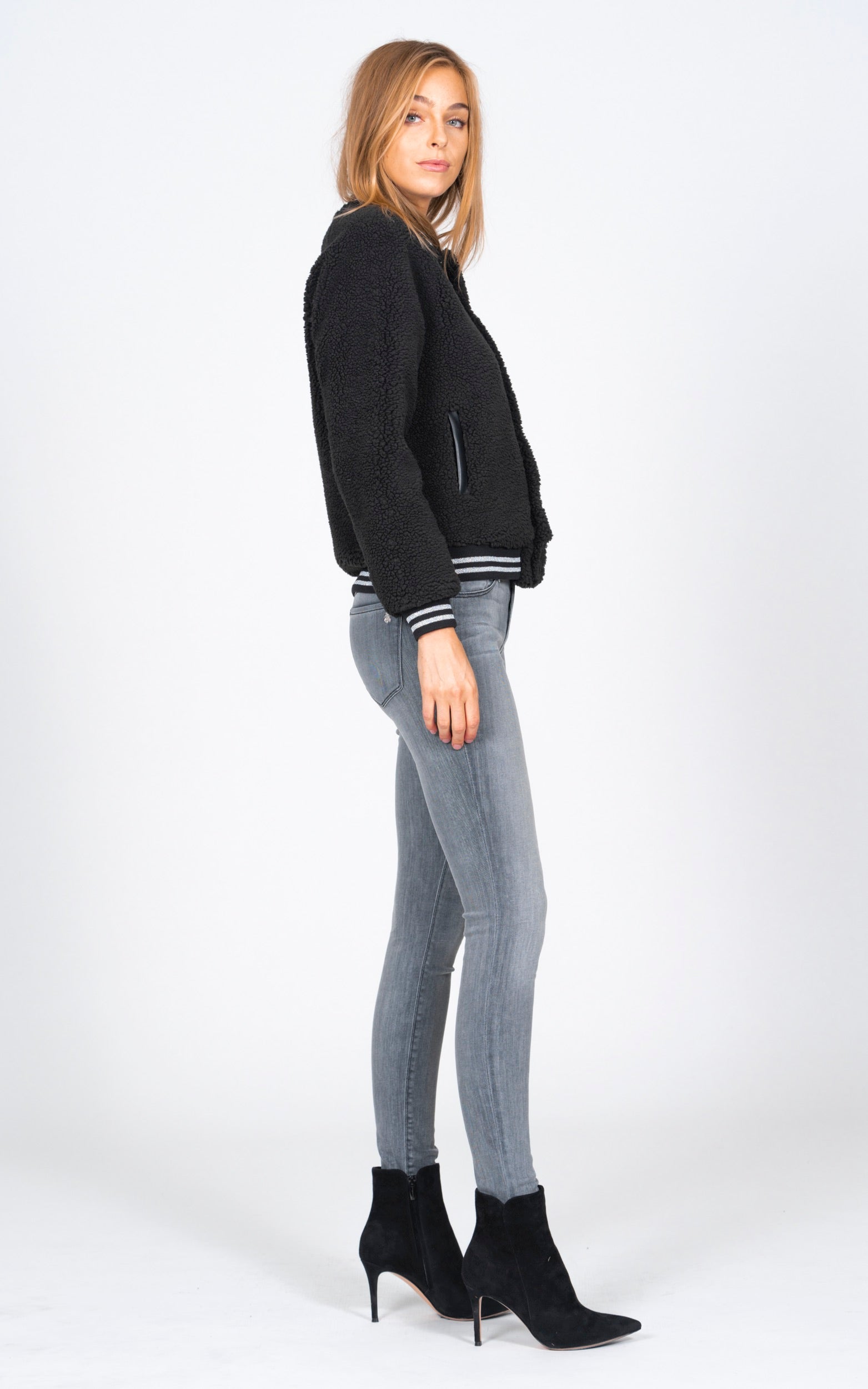Varsity Jacket Black Sherpa