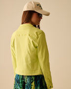 Basic Denim Elastic Jacket with Pockets in Lime