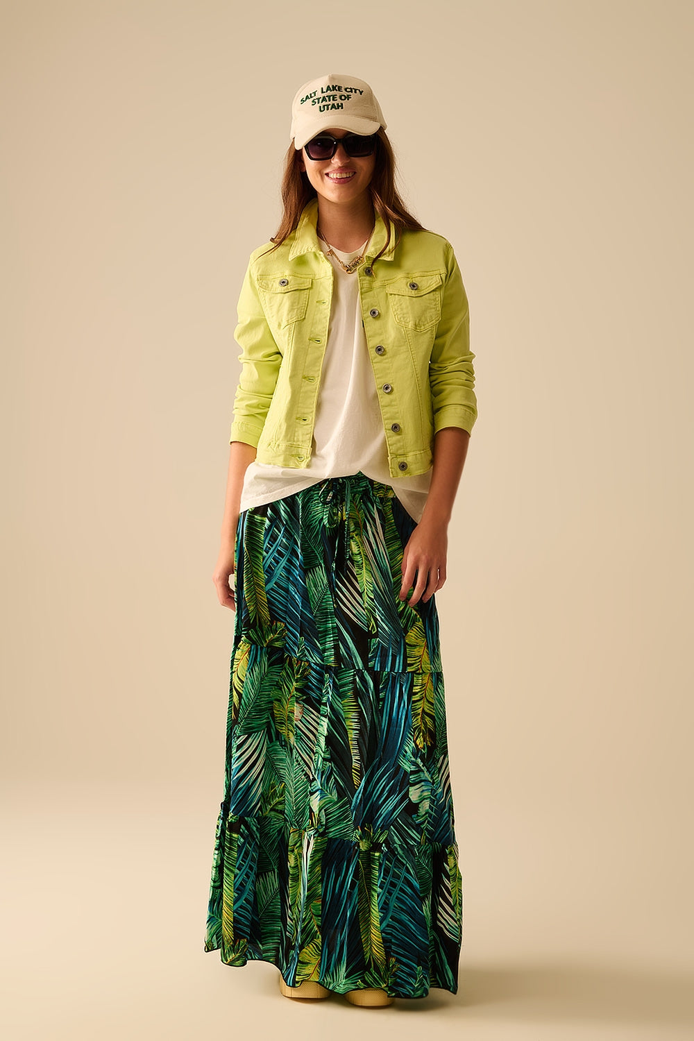 Basic Denim Elastic Jacket with Pockets in Lime