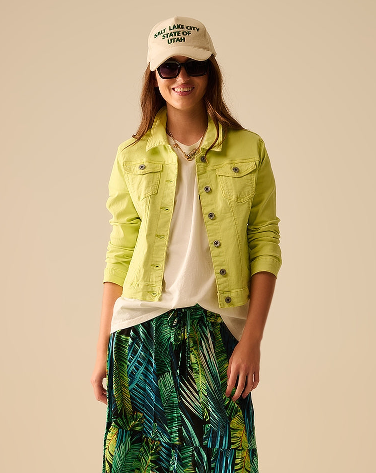 Basic Denim Elastic Jacket with Pockets in Lime