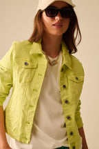 Basic Denim Elastic Jacket with Pockets in Lime
