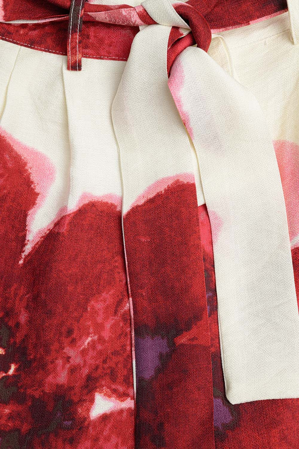Beige Palazzo Pants With Red Tropical Flower Print and Matching Belt