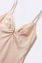 Beige Satin Slip Maxi Dress with Delicate Spaghetti Straps