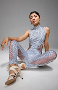 Beyo Diamante Embellished Crystal Mesh Catsuit