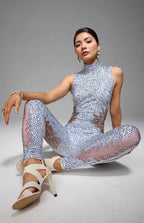 Beyo Diamante Embellished Crystal Mesh Catsuit