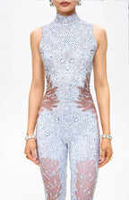 Beyo Diamante Embellished Crystal Mesh Catsuit