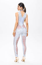 Beyo Diamante Embellished Crystal Mesh Catsuit