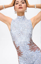 Beyo Diamante Embellished Crystal Mesh Catsuit