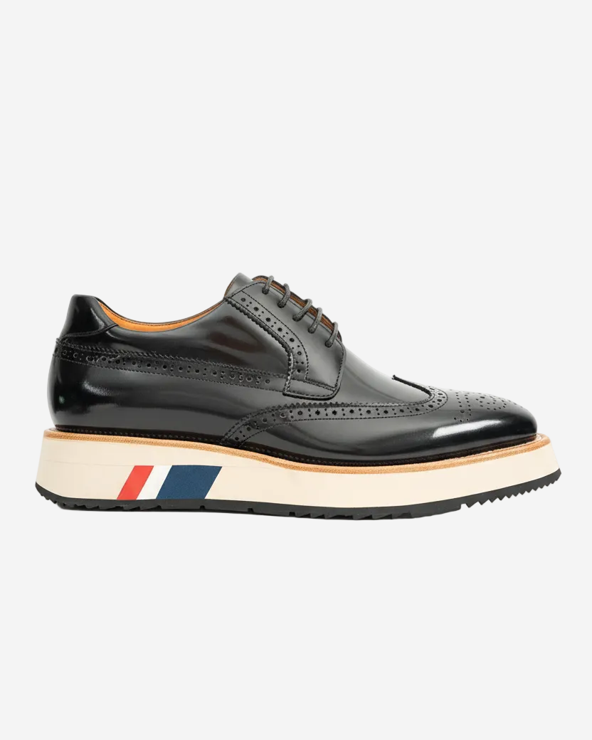 Black Brogues with Colorful Striped Sole