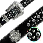 Black Flower with Studs and White Stones Studded Rhinestones Belts