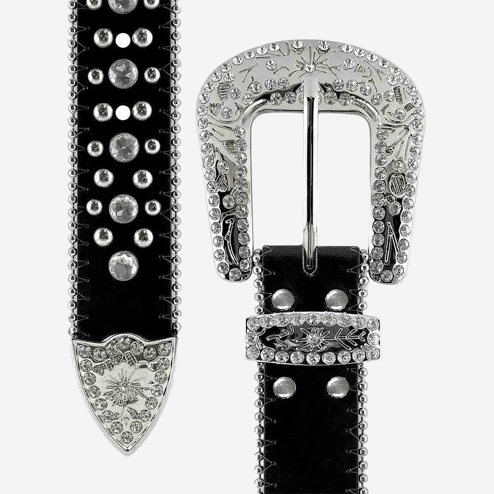 Black Flower with Studs and White Stones Studded Rhinestones Belts