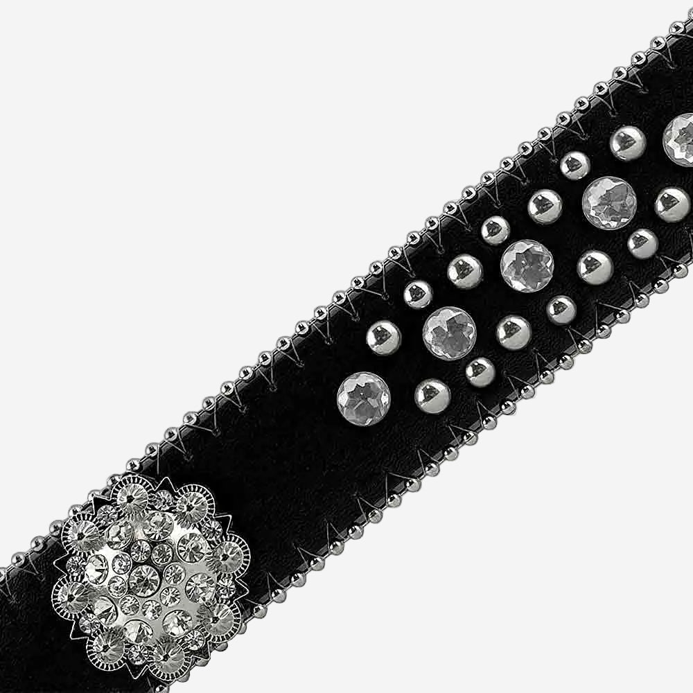 Black Flower with Studs and White Stones Studded Rhinestones Belts