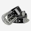 Black Flower with Studs and White Stones Studded Rhinestones Belts