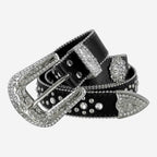 Black Flower with Studs and White Stones Studded Rhinestones Belts