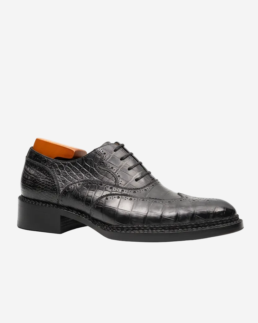 Black Grey Crocodile Oxford Shoes Goodyear | Norwegian 8017