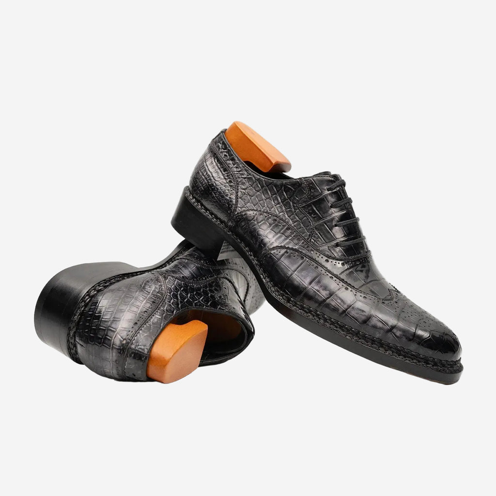 Black Grey Crocodile Oxford Shoes Goodyear | Norwegian 8017