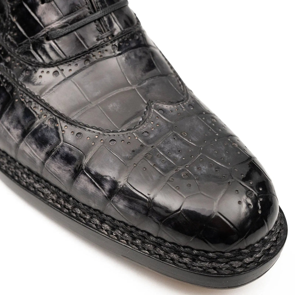 Black Grey Crocodile Oxford Shoes Goodyear | Norwegian 8017