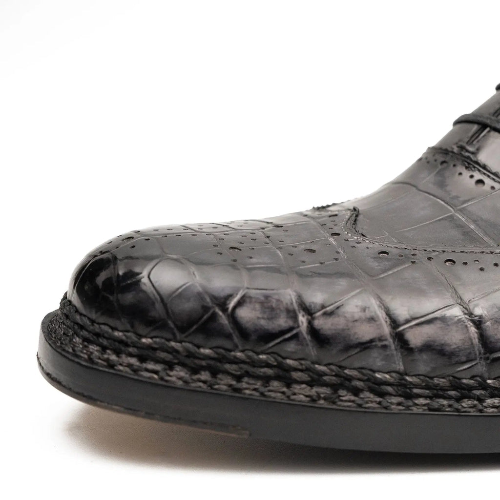 Black Grey Crocodile Oxford Shoes Goodyear | Norwegian 8017