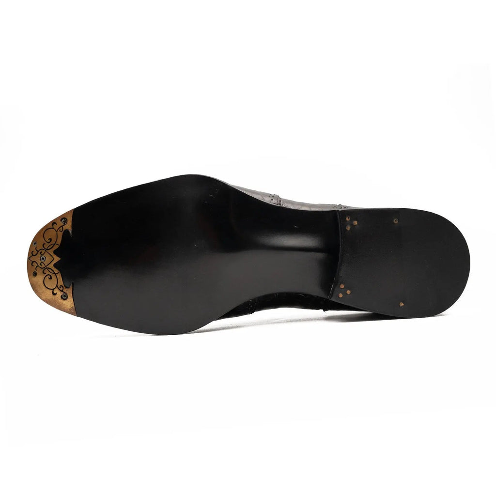 Black Grey Crocodile Oxford Shoes Goodyear | Norwegian 8017