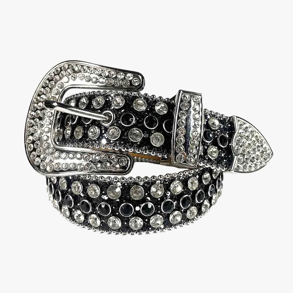 Black Strap with Black & Diamond White Studded Rhinestone BB Belt