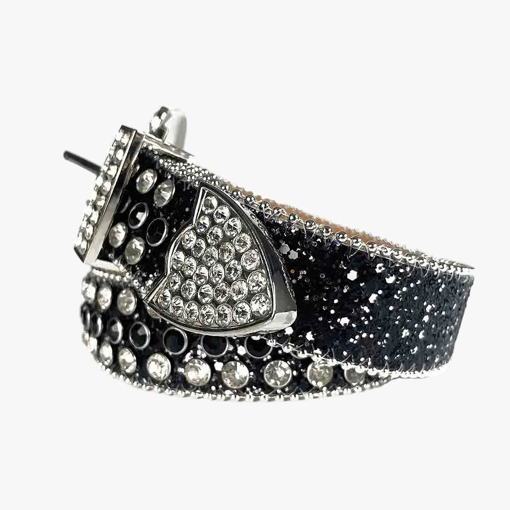Black Strap with Black & Diamond White Studded Rhinestone BB Belt