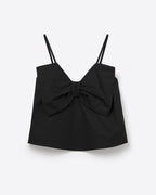Black Poplin Crop Top with Bow Detail