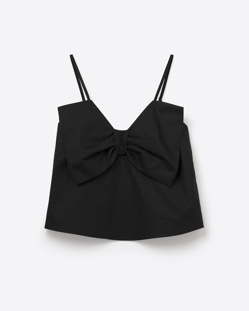 Black Poplin Crop Top with Bow Detail