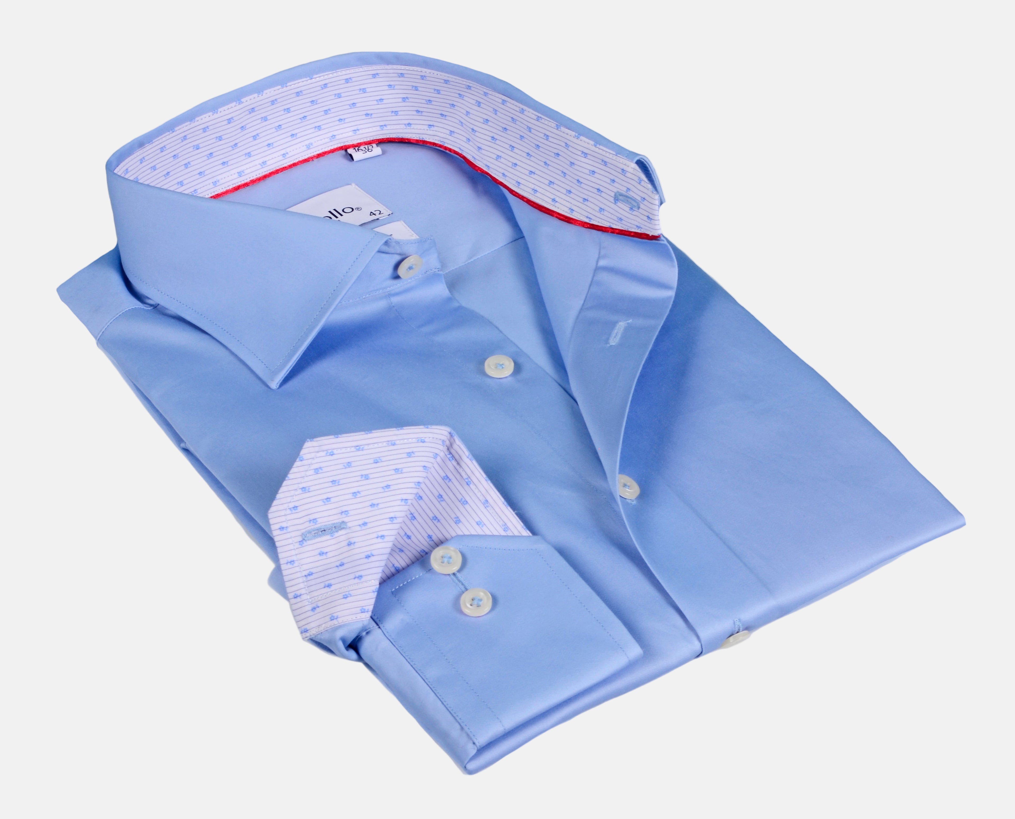 Finolo Blue Long Sleeve Shirt with Contract Trimming | Contemporary Fit