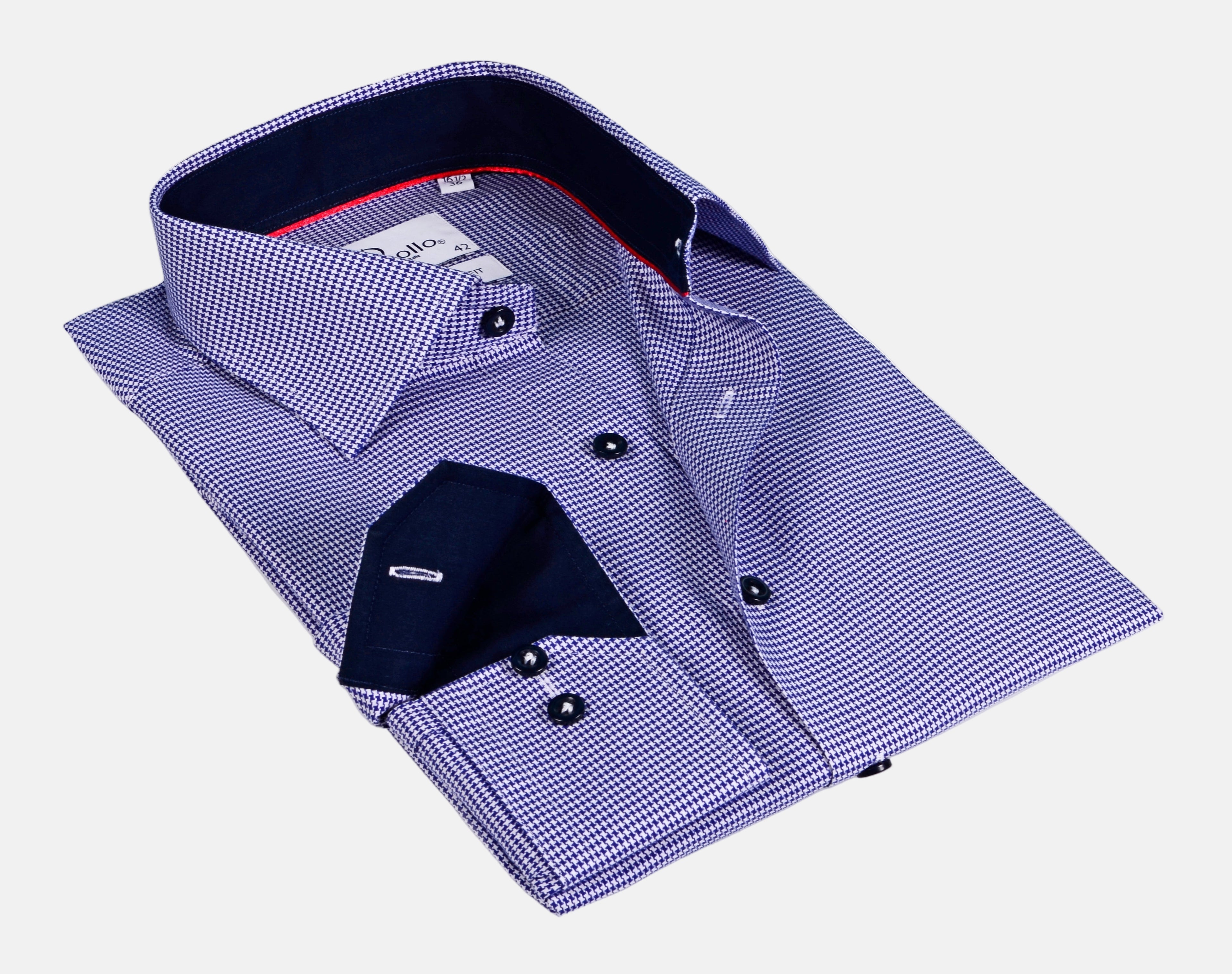 Blue Long Sleeve Shirt with Contract Trimming & Dual Cuffs | Contemporary Fit
