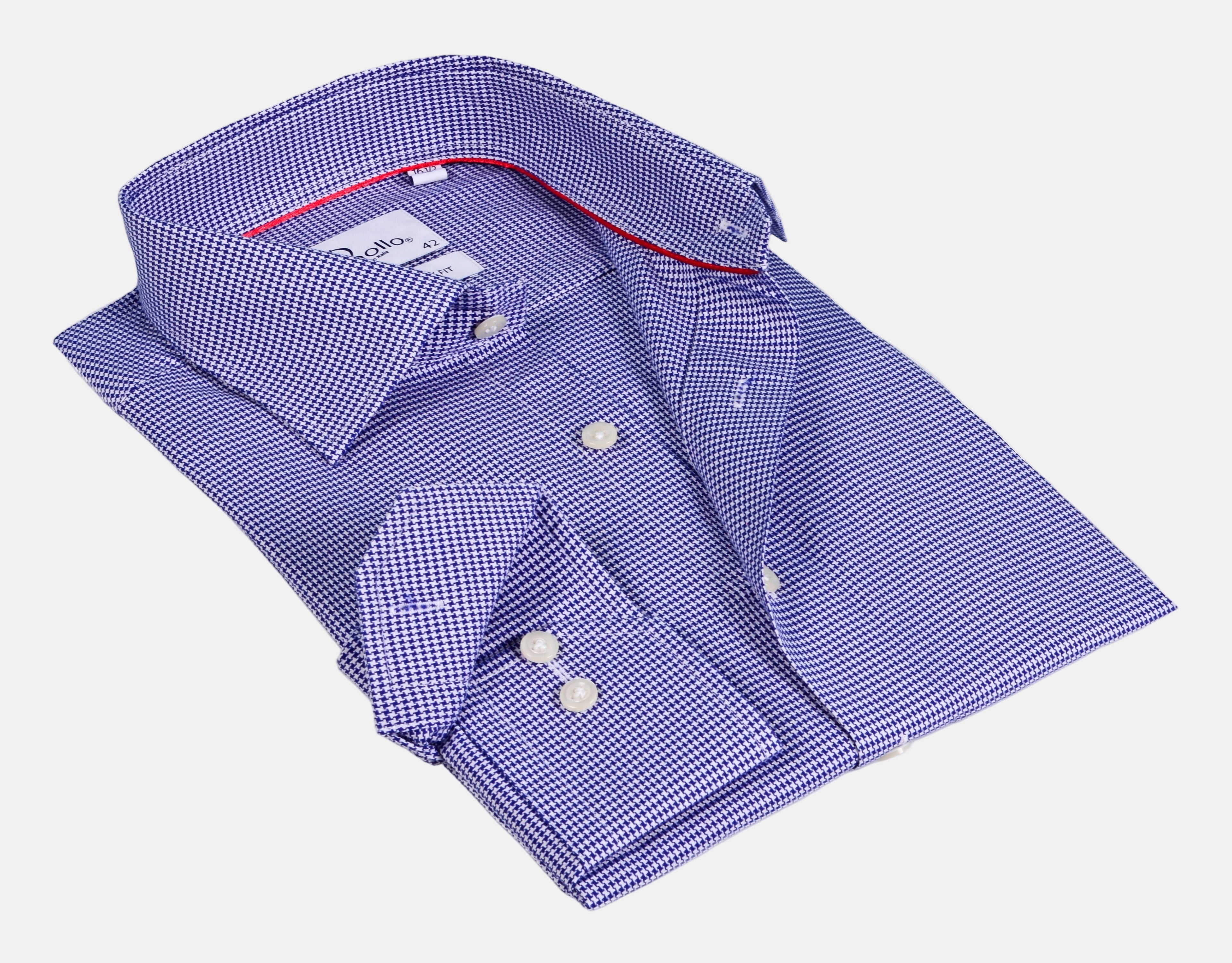 Finollo Blue Long Sleeve Shirt with Contract Trimming and Dual Cuffs | Contemporary Fit
