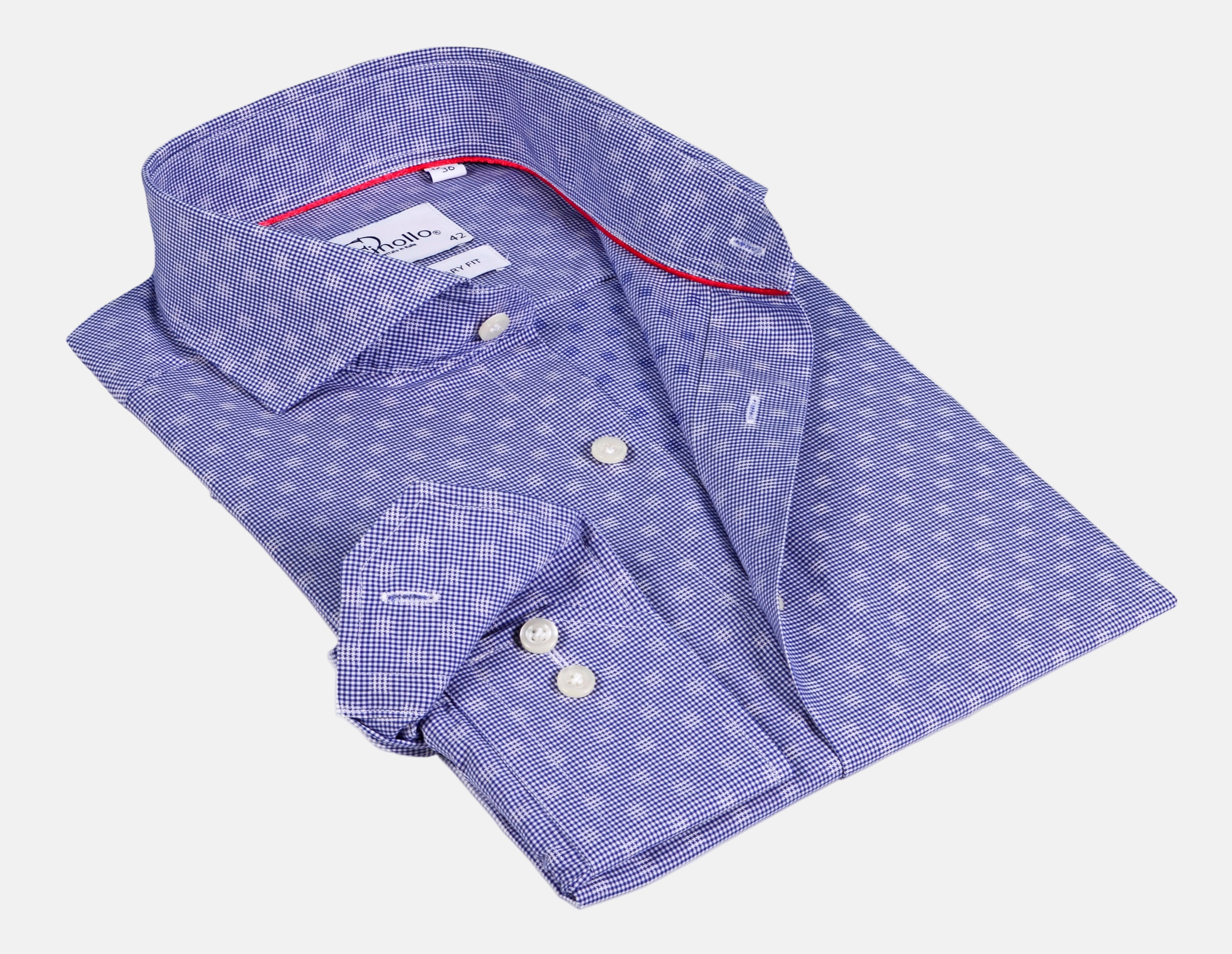 Blue Long Sleeve Shirt with Contract Trimming Dual Cuffs | Regular Fit
