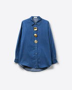 Blue Denim Oversize Shirt with Statement Gold Buttons