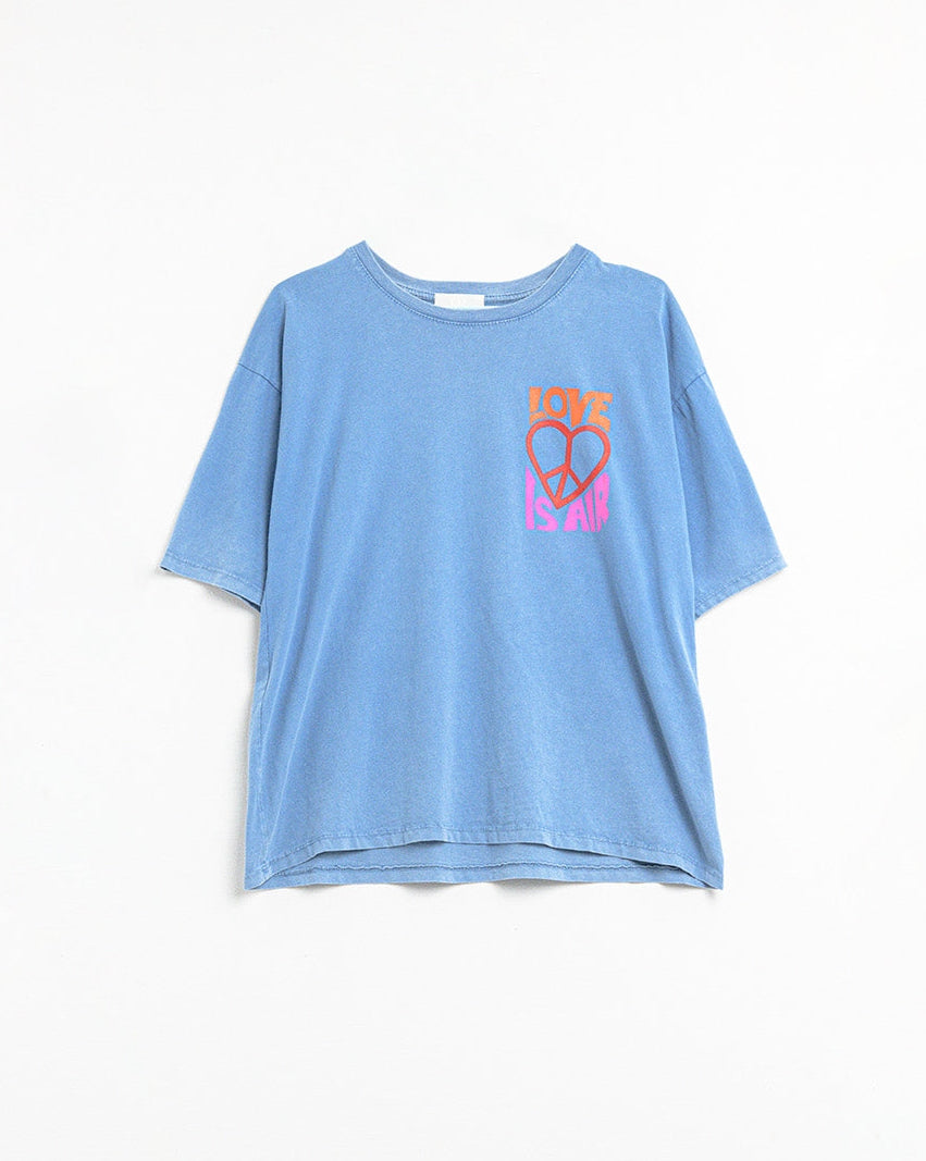 Blue T-Shirt with Love Is Air and Heart with Peace Logo