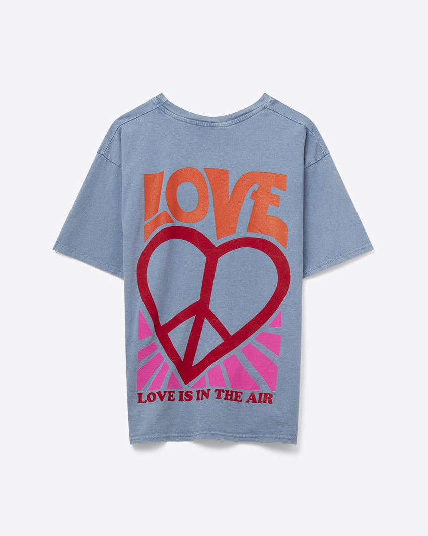 Blue T-Shirt with Love Is Air and Heart with Peace Logo