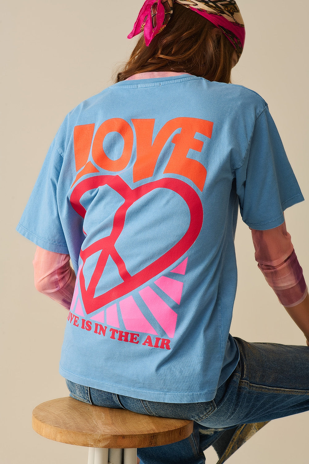 Blue T-Shirt with Love Is Air and Heart with Peace Logo