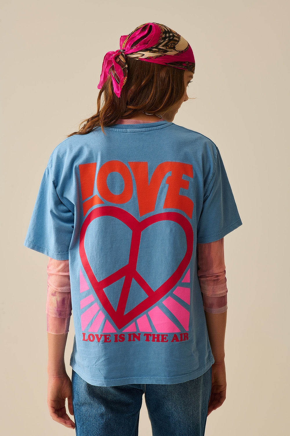 Blue T-Shirt with Love Is Air and Heart with Peace Logo