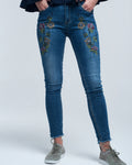 Blue Skinny Jean with Embroideries