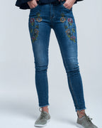 Blue Skinny Jean with Embroideries