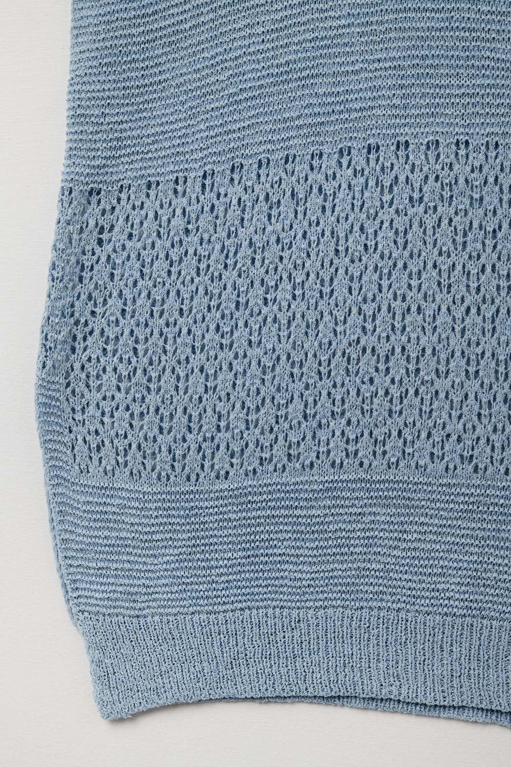 Blue Sweater with Soft Open Knit and Dropped Sleeves