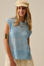 Blue Sweater with Soft Open Knit and Dropped Sleeves