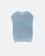 Blue Sweater with Soft Open Knit and Dropped Sleeves