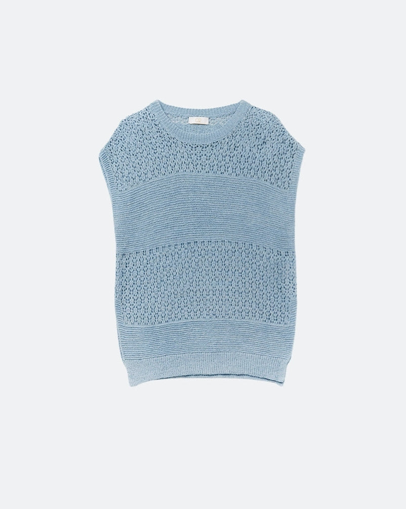 Blue Sweater with Soft Open Knit and Dropped Sleeves