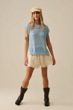 Blue Sweater with Soft Open Knit and Dropped Sleeves