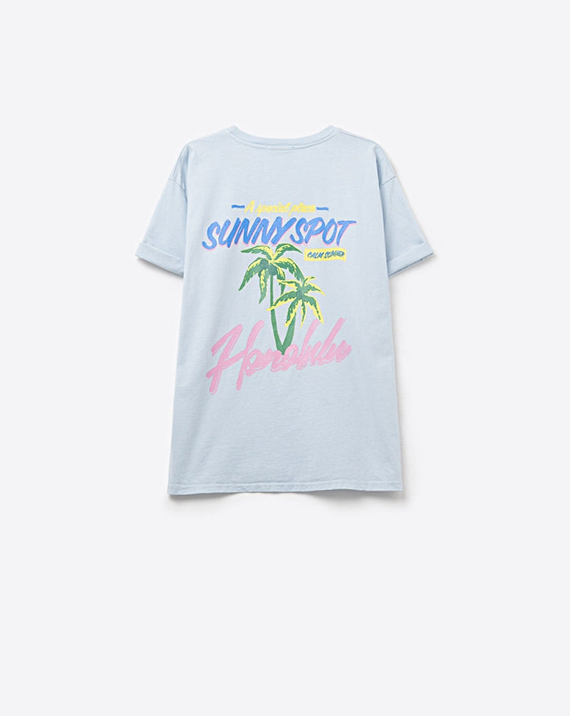 Blue T-Shirt with Honolulu Graphic