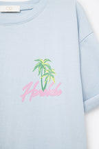 Blue T-Shirt with Honolulu Graphic