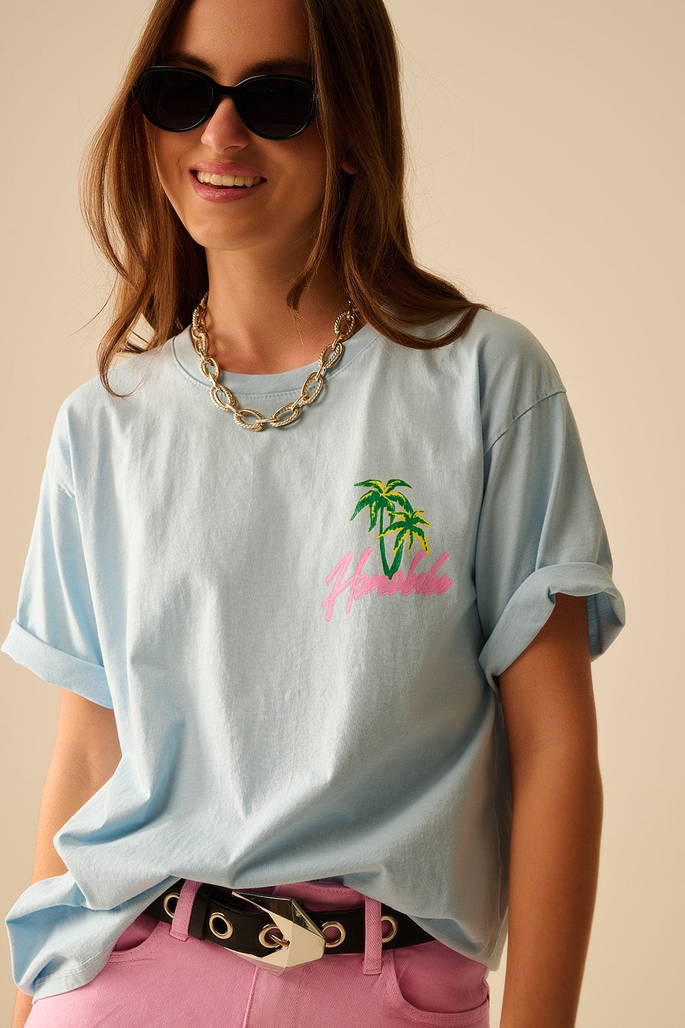Blue T-Shirt with Honolulu Graphic